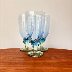 Bormioli Rocco Bahia Blue  Green Gradient Glass Goblets Vintage Ice Tea Glasses